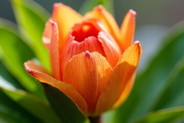 Obraz premium Close-up of a Vibrant Orange-Peach Tulip Bud