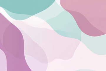 Fototapeta premium Illustration of abstract, soft edged shapes in pastel shades of pink, lavender, and teal. The fluid design evokes a sense of calm and serenity, perfect for a peaceful, minimalist artwork.