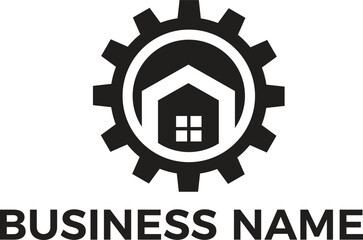 real estate building home realty business and gear design minimalist logo transparency and EPS editable vector files