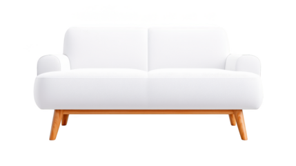 Modern white couch with wooden frame, stylish furniture for contemporary living room decor