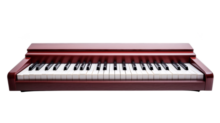 Vivid red piano keyboard, captivating closeup of musical expression and artistic design
