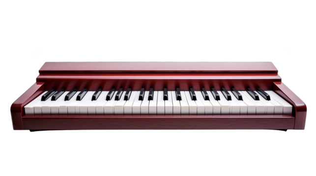 Vivid red piano keyboard, captivating closeup of musical expression and artistic design