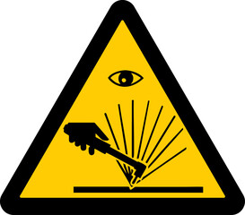 warning sign,  welding tool, welding hazards and flying debris