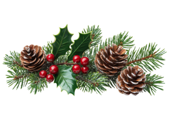 [Transparent Background PNG]Christmas Decorations Arrangement with Fir Branches Holly and Pine Cones
