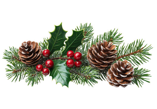 [Transparent Background PNG]Christmas Decorations Arrangement with Fir Branches Holly and Pine Cones