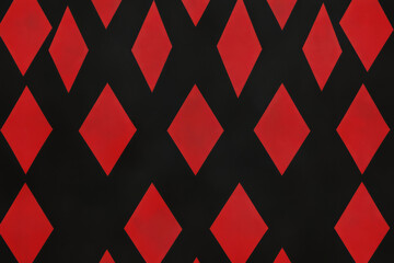 Illustration of a striking harlequin pattern in bold black and red diamond shapes. The sharp contrast and geometric precision create a visually captivating design, reminiscent of classic Venetian