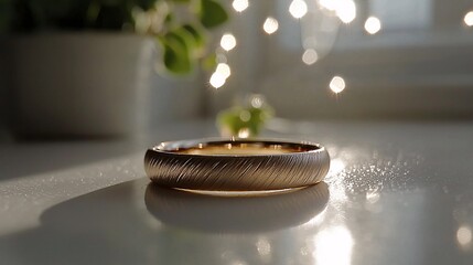 wedding ring with a hammered texture and a brushed gold finish, highlighting a rustic and artisanal style, isolated on white hammered texture wedding ring, brushed gold finish, rustic style, 