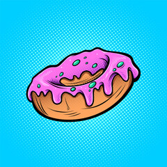 Vector illustration of a glazed donut with halftone shadows