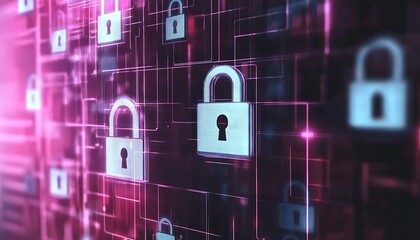 Digital cybersecurity concept with padlock icons on a transparent interface.