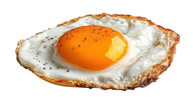 One fried egg isolated on white background transparent PNG clipart.