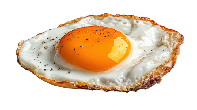 One fried egg isolated on white background transparent PNG clipart.