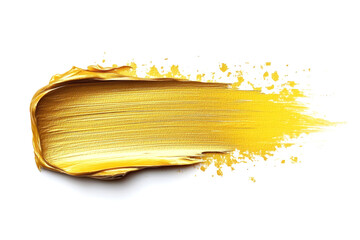 Gold paint brush stroke creating a shiny textured effect on white background
