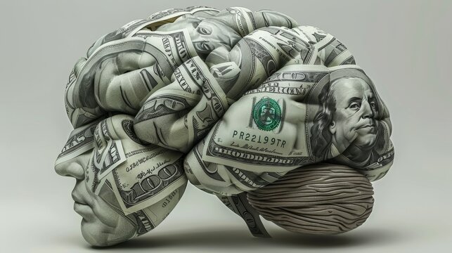 Conceptual representation of human mind shaped by money and wealth in a creative artform
