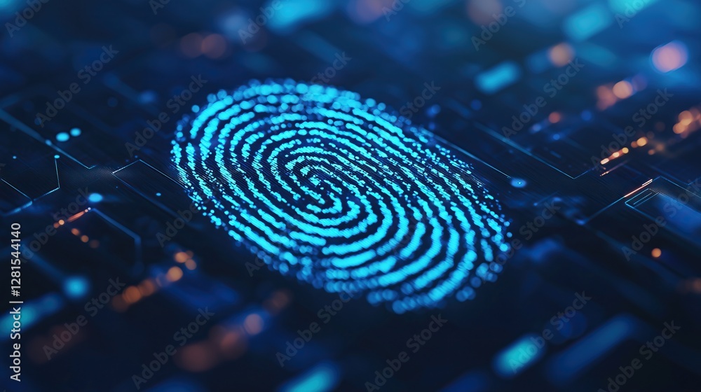 Aufkleber Digital fingerprint scan for secure access and identification on futuristic electronic circuit board