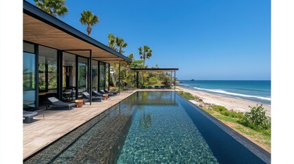 Fototapeta premium Modern Beachfront House With Infinity Pool And Ocean View