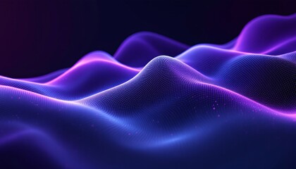 Fototapeta premium A beautiful abstract representation of futuristic purple waves illuminated with glowing particles, symbolizing technology and innovation.