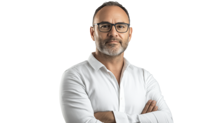 Property investor, business casual attire, sharp and focused gaze, isolated PNG