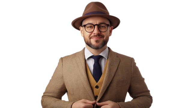 Elegant interior designer, stylish and modern outfit, smiling with enthusiasm, isolated PNG,