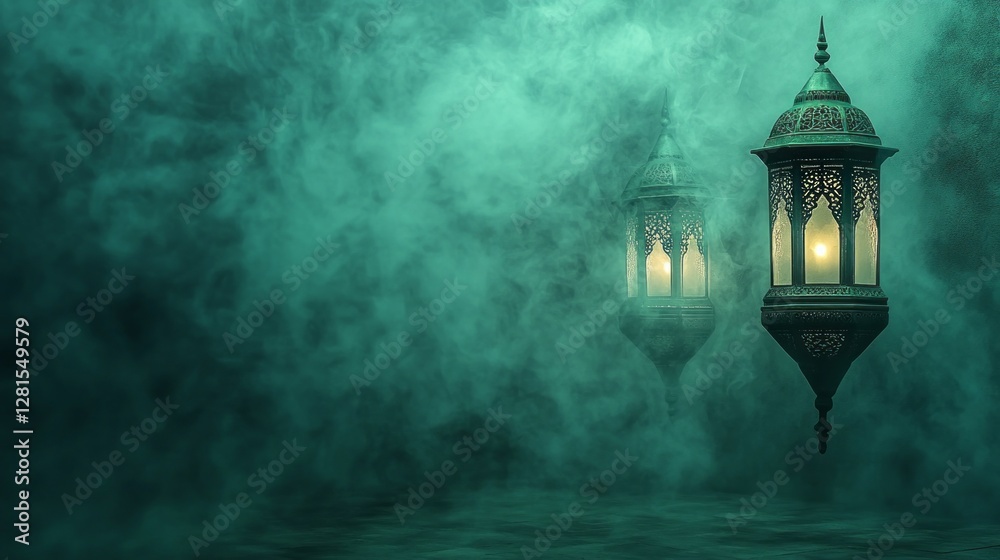Aufkleber soft, ethereal light radiates from intricately designed lanterns, creating an enchanting atmosphere 