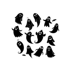 Cute black and white ghost silhouettes for Halloween design
