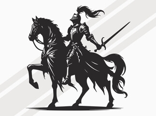Medieval Knight Silhouette Black Color Ancient Warrior Vector Art and Clipart