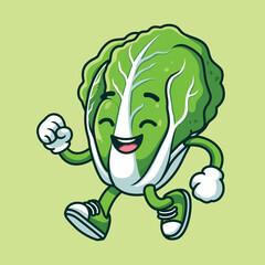 Obraz premium Happy Napa Cabbage Character Cute and Energetic Vegetable Mascot Chinese Cabbage