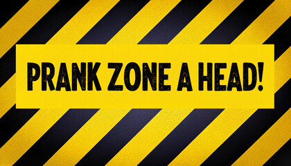 Bold April Fools' Day banner with caution tape and playful prank elements in yellow and black