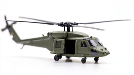 detailed model of military helicopter in green color, showcasing its design and features