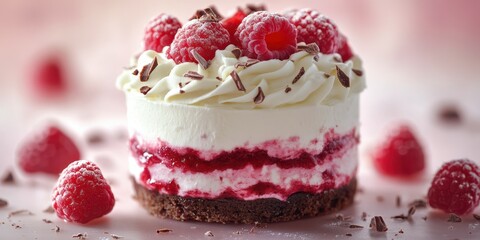 Delightful raspberry chocolate dessert served on a pastel background during a summer gathering