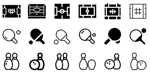Exciting American Football Field, Ping Pong, and Bowling Pin Vector Icon Set