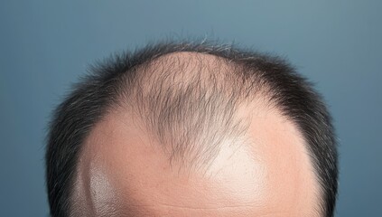 Obraz premium Hair Loss: A close-up perspective reveals the visible signs of hair loss, showcasing the scalp and thinning hair, touching upon the sensitive topic of balding.