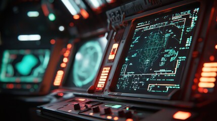 Futuristic Spaceship Control Panel:  High-Tech Interface Displays