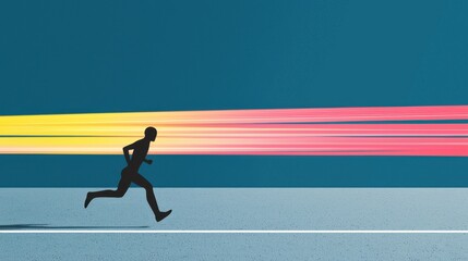 Dynamic Runner in Motion with Colorful Speed Lines Background