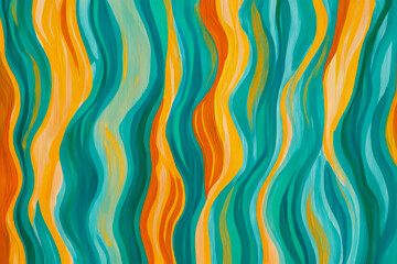 Obraz premium Illustration of a whimsical wavy pattern in bright, bold colors like teal, orange, and yellow. The fluid lines create a sense of movement and energy, perfect for fashion pieces like dresses or scarves