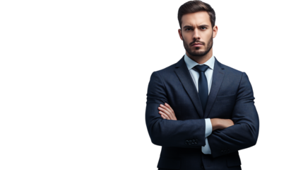 Serious business consultant, deep in thought, strong analytical expression, formal yet modern attire, clean background, isolated PNG