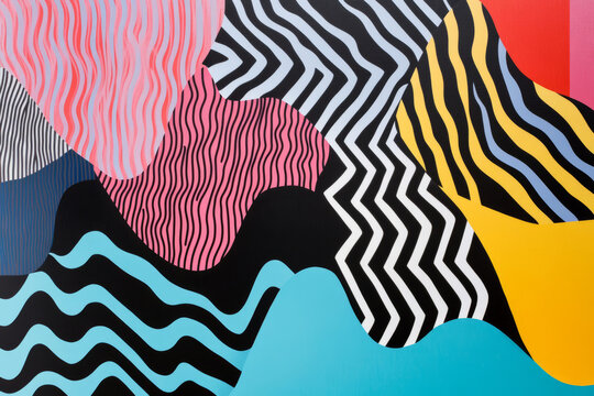 Illustration of a series of wavy lines and zigzag patterns in bold, contrasting colors. The dynamic movement and rhythm of the design evoke a sense of modernity and playful energy, ideal for