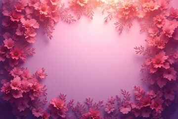Obraz premium Delicate Pink Flowers and Leaves Frame on a Pastel Background