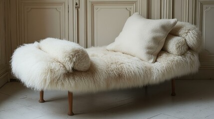 Cream Fur Daybed with Pillows