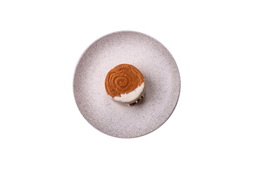 Round sweet New York roll croissant with pistachio cream filling