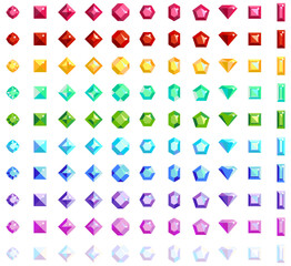 Gems isolated on white background. Vector jewels or precious diamonds gem