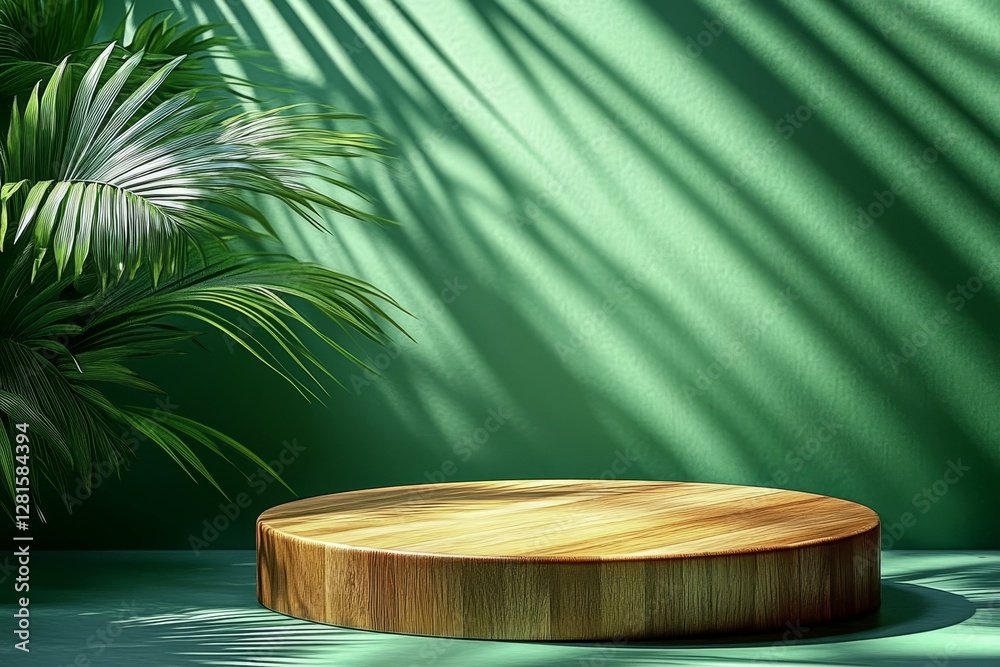 Poster Wooden Display Podium with Tropical Plants