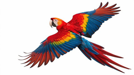 Fototapeta premium Scarlet Macaw in Flight Vibrant Tropical Bird Wings Spread Exotic Parrot