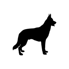 Black german shepherd dog silhouette vector flat illustration design on white background.