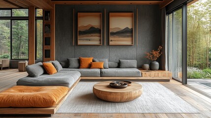 Minimalist Living Room With Large Windows Offering a View of Nature During Daylight