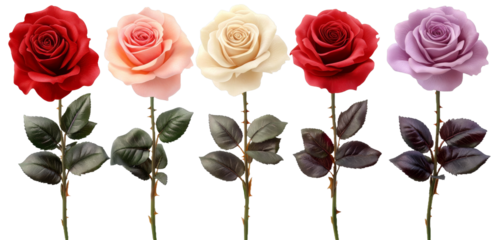 [Transparent Background PNG]Realistic Rose Bouquet Illustration Set
