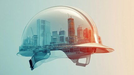 Construction Worker Silhouette With City Skyline Overlay Representing Urban Development and the Future of Architecture