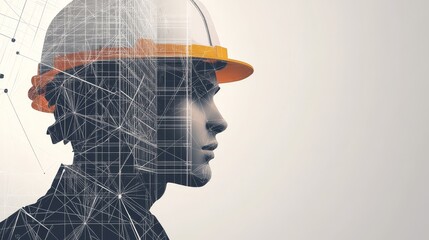 Innovative Construction Worker With Digital Architecture Overlay in Urban Environment Showcasing Modern Engineering Technologies
