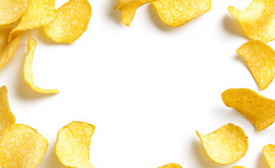 Naklejka premium Frame of ridged potato chips isolated on white background