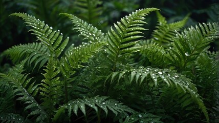 Green fern with dew drops. Image for background, posters.