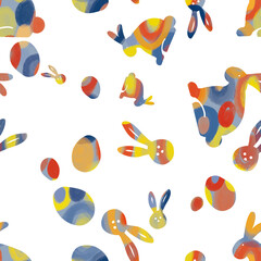 Fun and colorful digital seamless pattern with Easter motifs on a transparent background